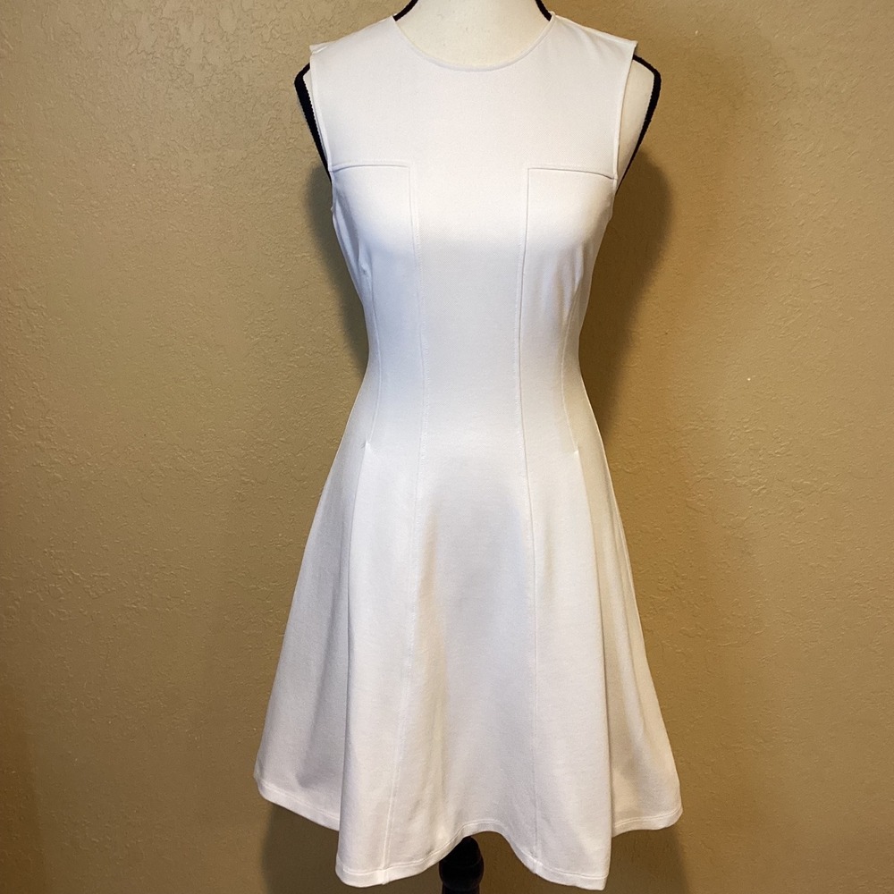 Theory White Tank Dress with Stitching Details and Pleats, Size 2, Fit and Flare